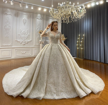 High Quality Lace long sleeves Bridal Wedding Ball Gown Dress