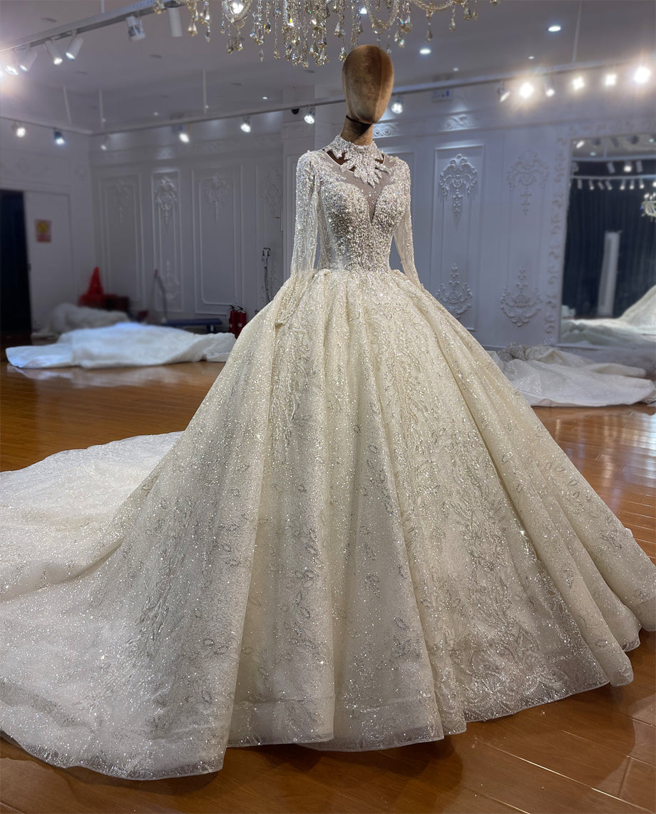 High Quality Lace long sleeves Bridal Wedding Ball Gown Dress