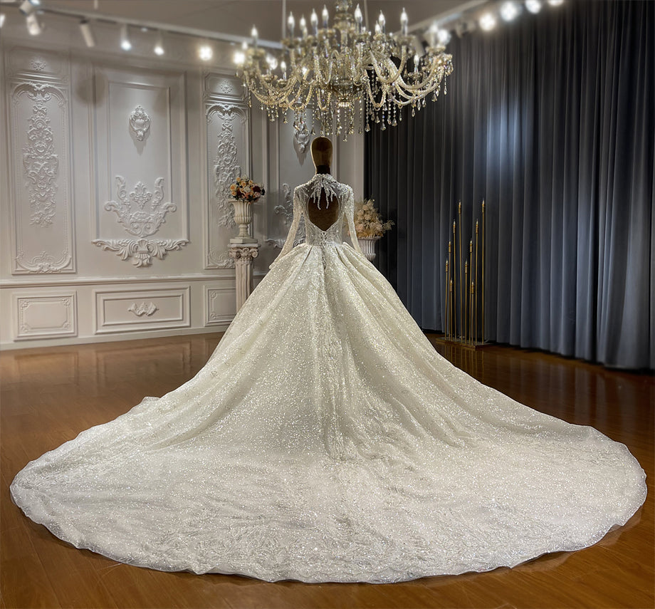 High Quality Lace long sleeves Bridal Wedding Ball Gown Dress