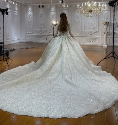 High Quality Lace long sleeves Bridal Wedding Ball Gown Dress