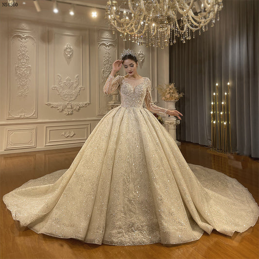 High Quality Lace long sleeves Bridal Wedding Ball Gown Dress