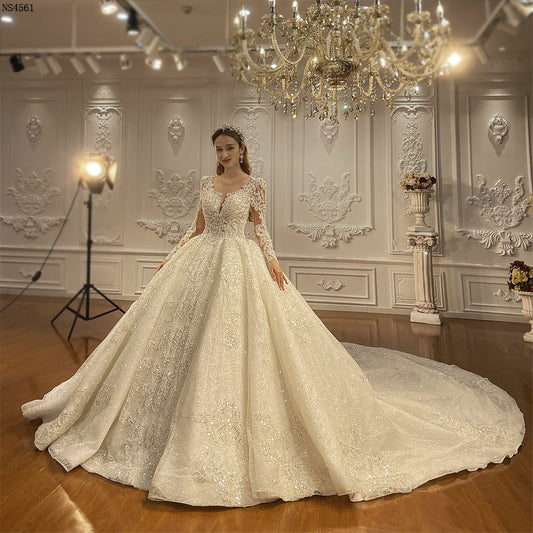 High Quality Lace long sleeves Bridal Wedding Ball Gown Dress