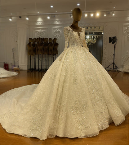 High Quality Lace long sleeves Bridal Wedding Ball Gown Dress