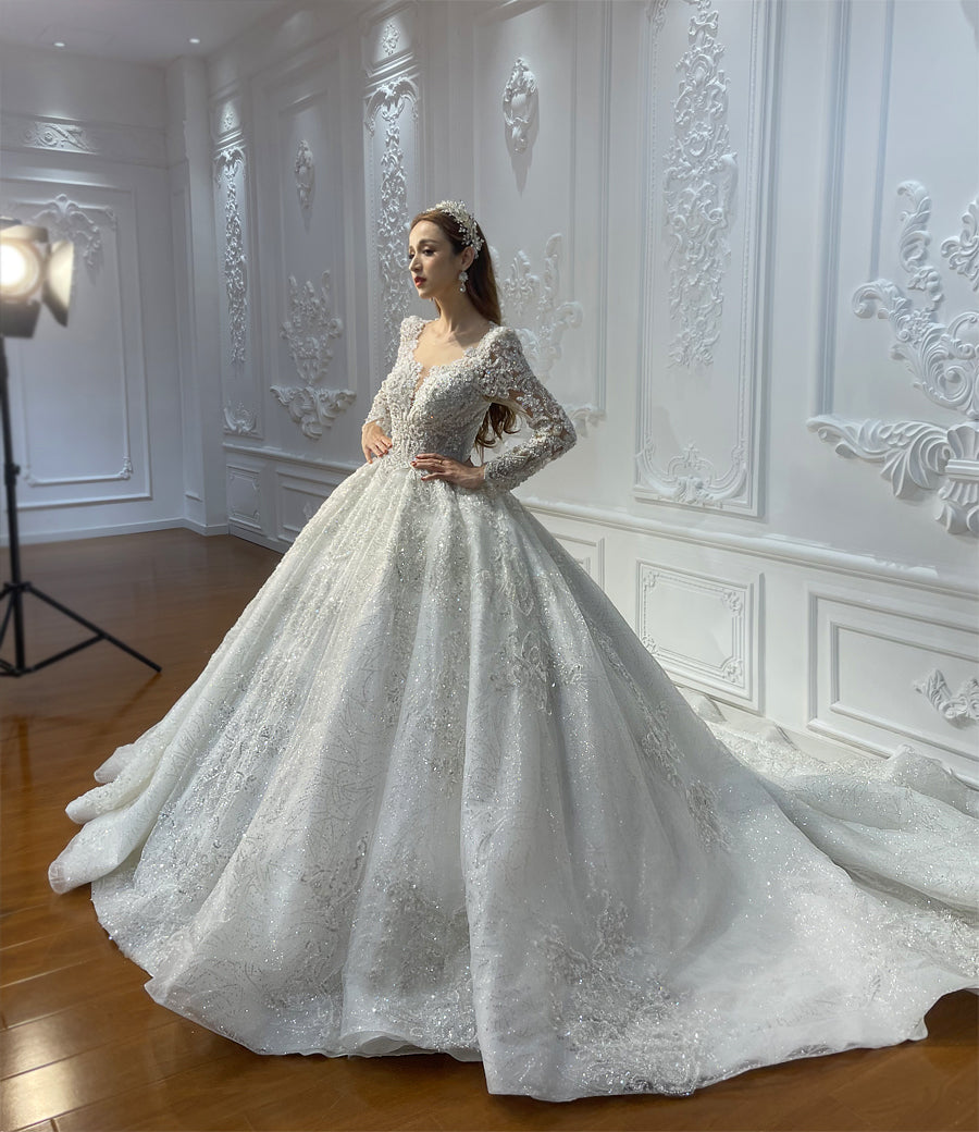 High Quality Lace long sleeves Bridal Wedding Ball Gown Dress