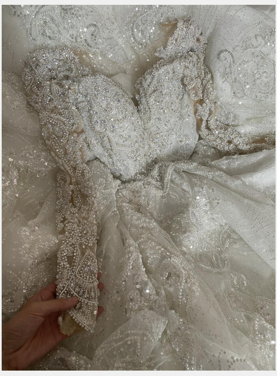 High Quality Lace long sleeves Bridal Wedding Ball Gown Dress