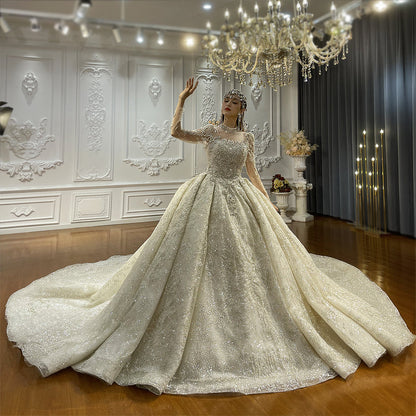 Luxury High Quality Lace long sleeves Bridal Wedding Ball Gown Dress