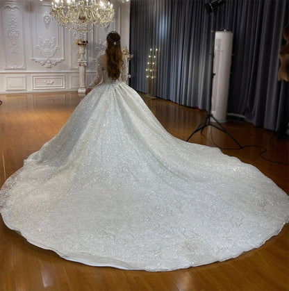 Luxury High Quality Lace long sleeves Bridal Wedding Ball Gown Dress