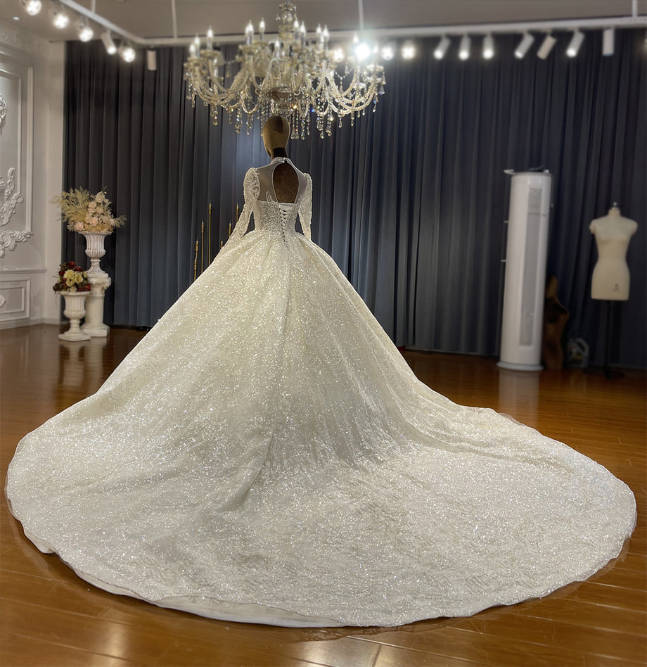 Luxury High Quality Lace long sleeves Bridal Wedding Ball Gown Dress