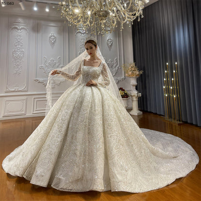 High Quality Lace long sleeves Bridal Wedding Ball Gown Dress