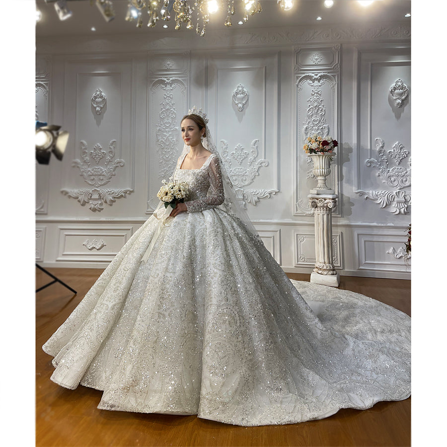 High Quality Lace long sleeves Bridal Wedding Ball Gown Dress