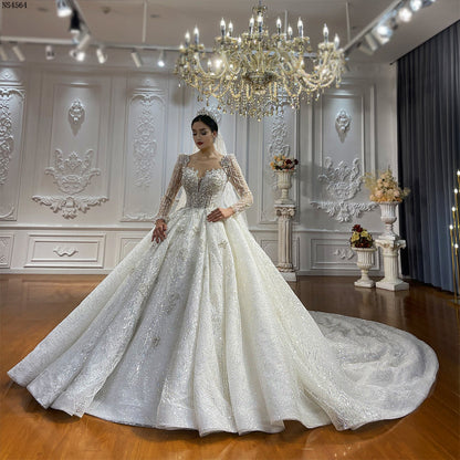 High Quality Lace long sleeves Bridal Wedding Ball Gown Dress