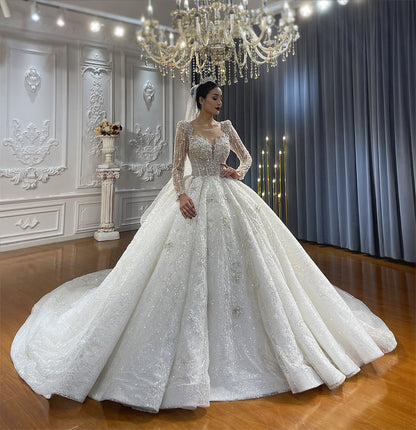 High Quality Lace long sleeves Bridal Wedding Ball Gown Dress