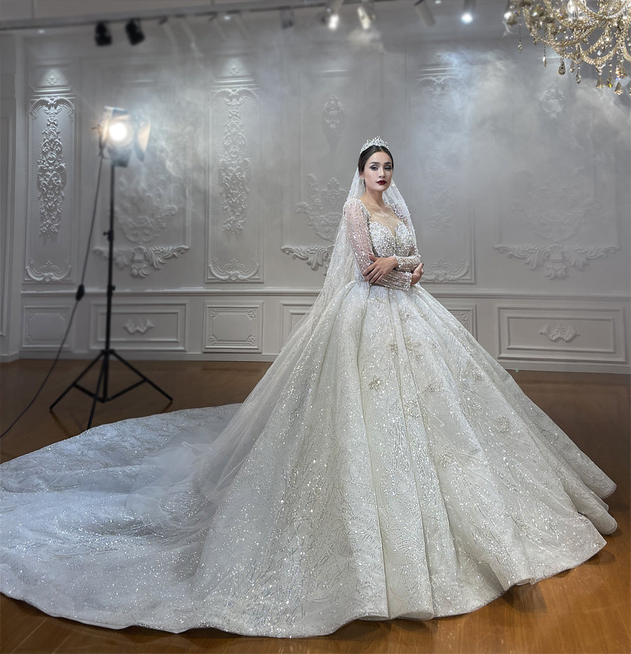 High Quality Lace long sleeves Bridal Wedding Ball Gown Dress