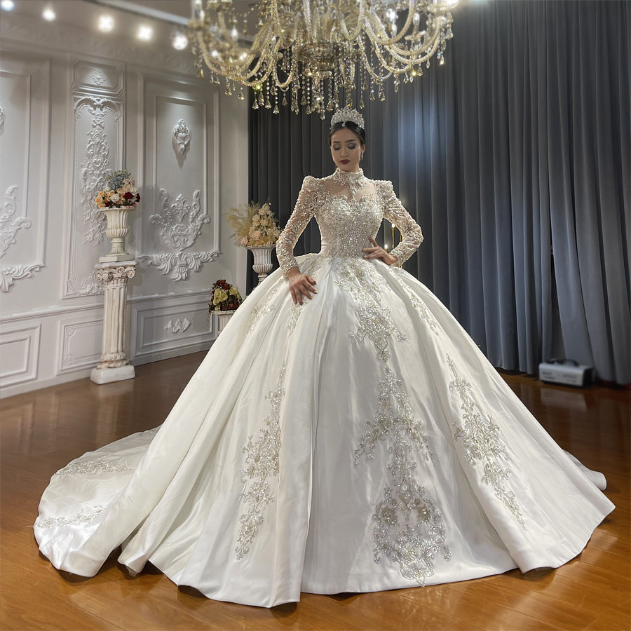 High Quality Lace long sleeves Bridal Wedding Ball Gown Dress