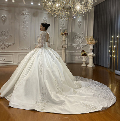 High Quality Lace long sleeves Bridal Wedding Ball Gown Dress