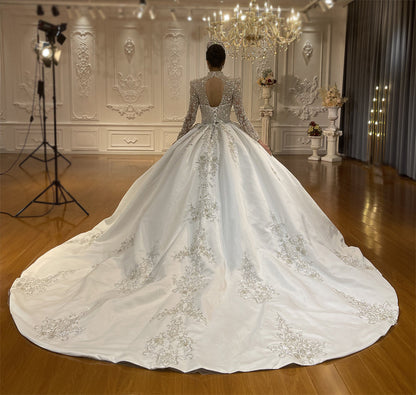 High Quality Lace long sleeves Bridal Wedding Ball Gown Dress