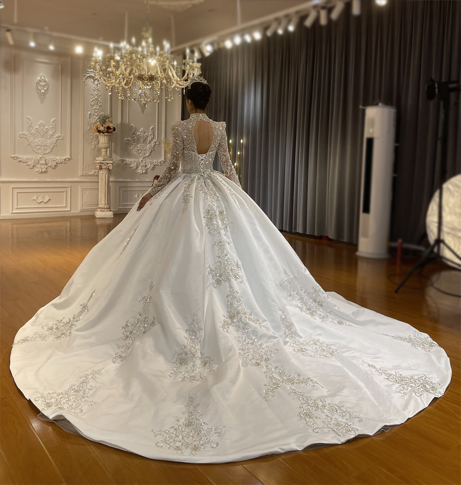 High Quality Lace long sleeves Bridal Wedding Ball Gown Dress