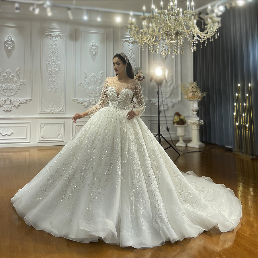 High Quality Lace long sleeves Bridal Wedding Ball Gown Dress