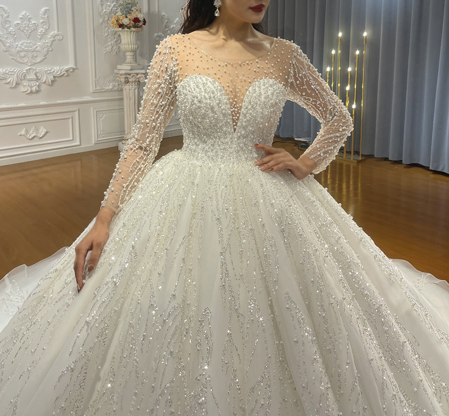 High Quality Lace long sleeves Bridal Wedding Ball Gown Dress