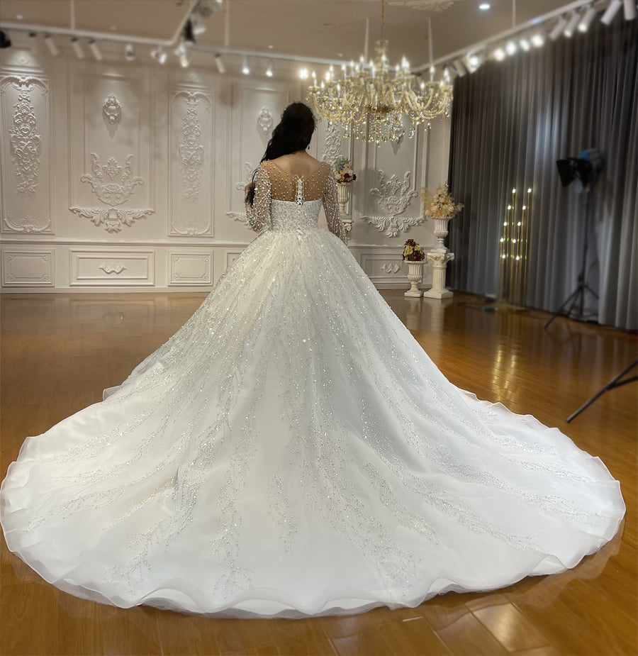 High Quality Lace long sleeves Bridal Wedding Ball Gown Dress