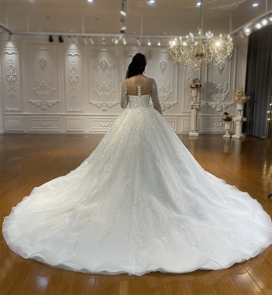 High Quality Lace long sleeves Bridal Wedding Ball Gown Dress