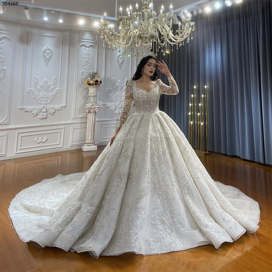 Luxury High Quality Lace long sleeves Bridal Wedding Ball Gown Dress