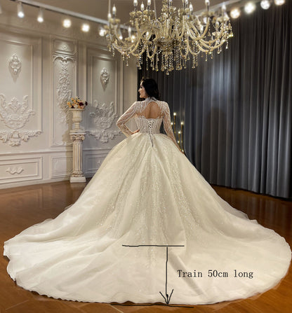 Luxury Bridal high quality high neck Long Tail lace Dream Wedding Dress