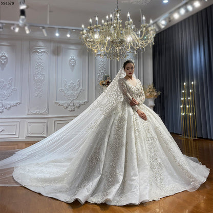 Luxury High Quality Lace long sleeves Bridal Wedding Ball Gown Dress