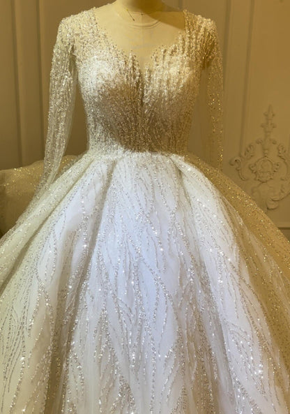 Luxury High Quality Lace long sleeves Bridal Wedding Ball Gown Dress