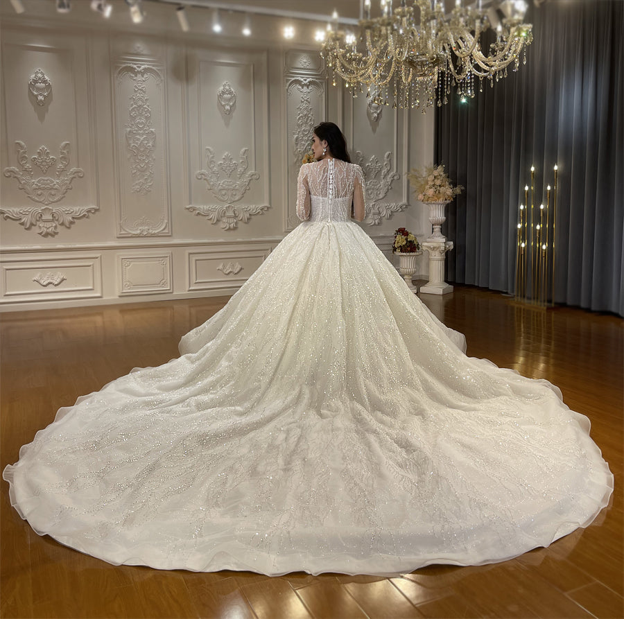 Luxury High Quality Lace long sleeves Bridal Wedding Ball Gown Dress