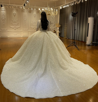 Luxury High Quality Lace long sleeves Bridal Wedding Ball Gown Dress