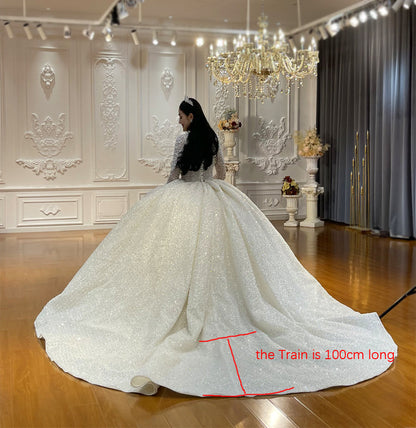 Luxury High Quality Lace long sleeves Bridal Wedding Ball Gown Dress