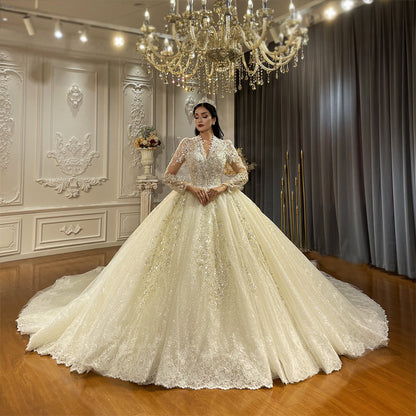 Luxury High Quality Lace long sleeves Bridal Wedding Ball Gown Dress