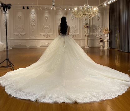 Luxury High Quality Lace long sleeves Bridal Wedding Ball Gown Dress