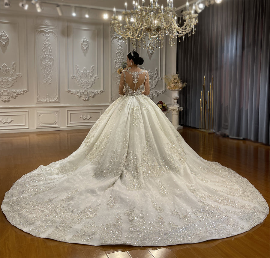 Luxury High Quality Lace long sleeves Bridal Wedding Ball Gown Dress