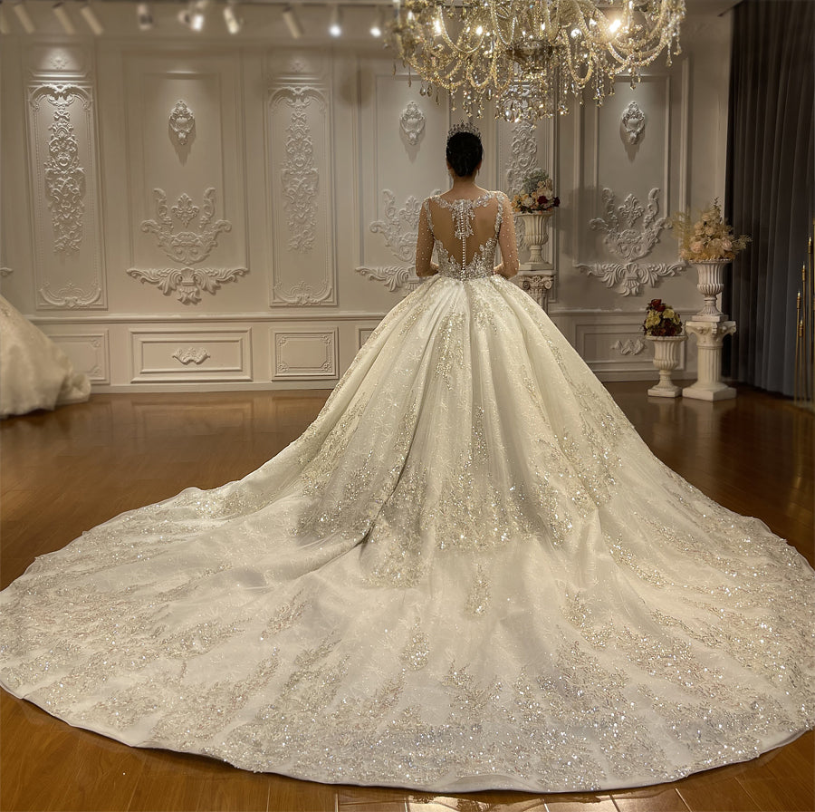 Luxury High Quality Lace long sleeves Bridal Wedding Ball Gown Dress