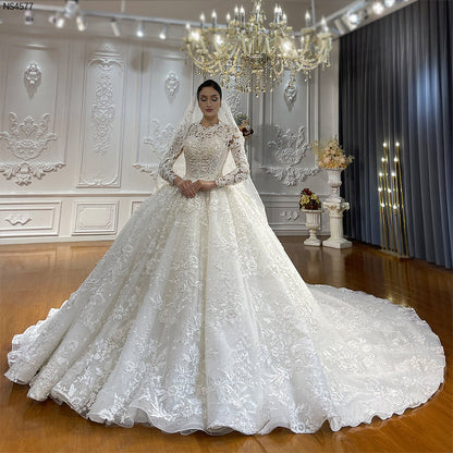 Luxury High Quality Lace long sleeves Bridal Wedding Ball Gown Dress