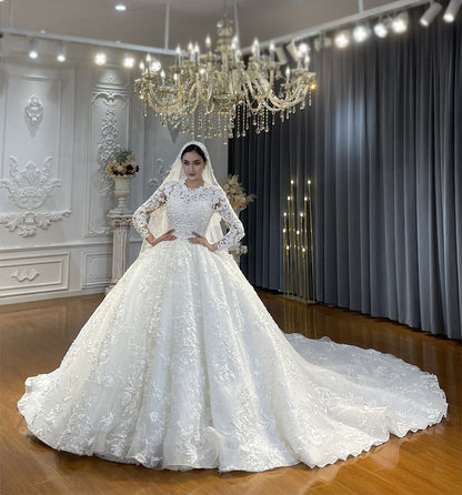 Luxury High Quality Lace long sleeves Bridal Wedding Ball Gown Dress