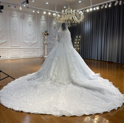 Luxury High Quality Lace long sleeves Bridal Wedding Ball Gown Dress