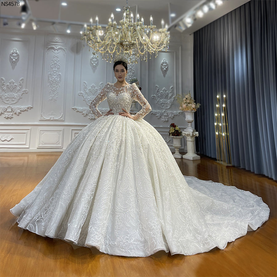 High Quality Lace long sleeves Bridal Wedding Ball Gown Dress