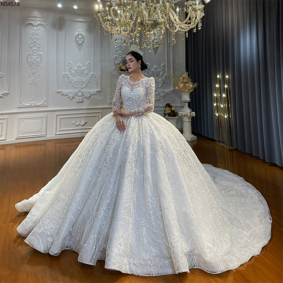 High Quality Lace long sleeves Bridal Wedding Ball Gown Dress