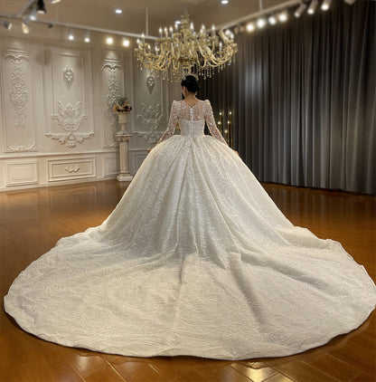 High Quality Lace long sleeves Bridal Wedding Ball Gown Dress