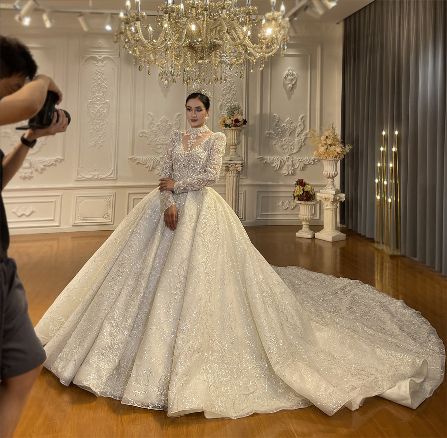 High Quality Lace long sleeves Bridal Wedding Ball Gown Dress