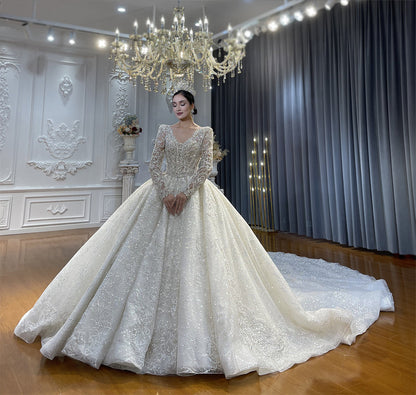 High Quality Lace long sleeves Bridal Wedding Ball Gown Dress