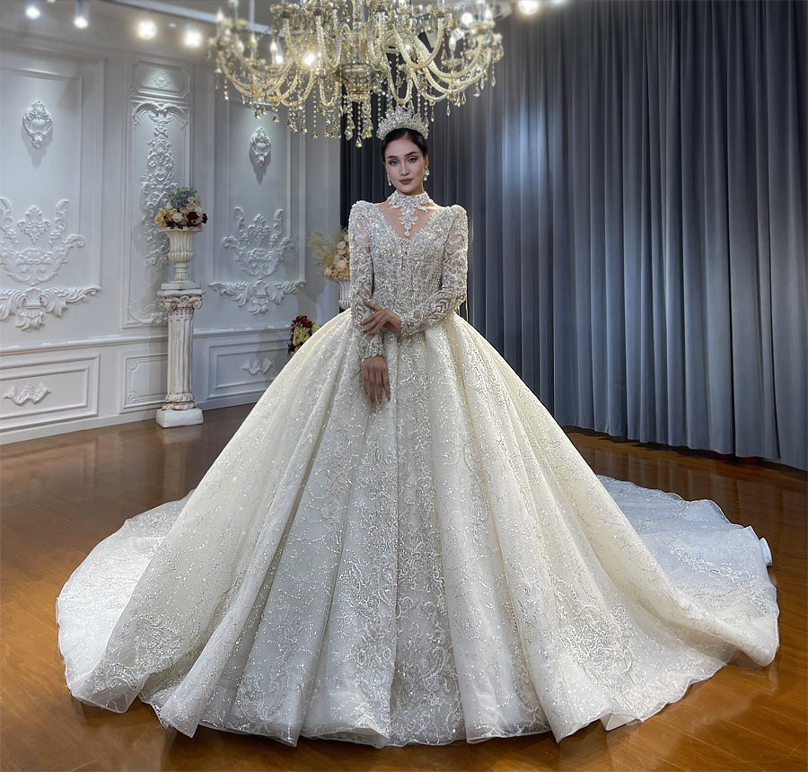 High Quality Lace long sleeves Bridal Wedding Ball Gown Dress