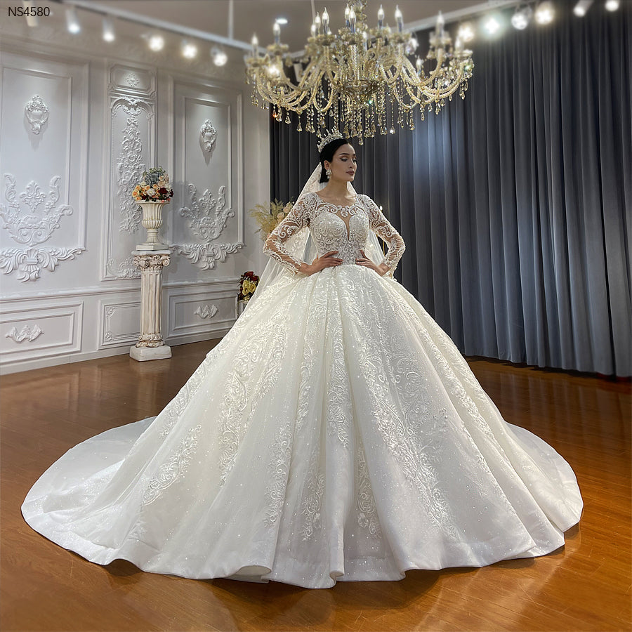 High Quality Lace long sleeves Bridal Wedding Ball Gown Dress