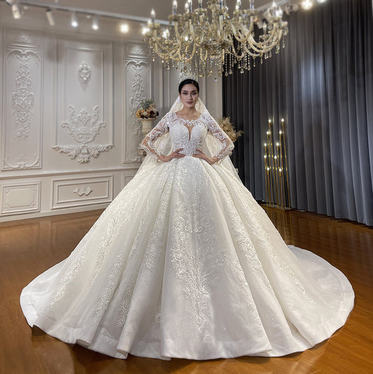 High Quality Lace long sleeves Bridal Wedding Ball Gown Dress