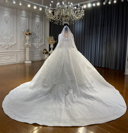 High Quality Lace long sleeves Bridal Wedding Ball Gown Dress