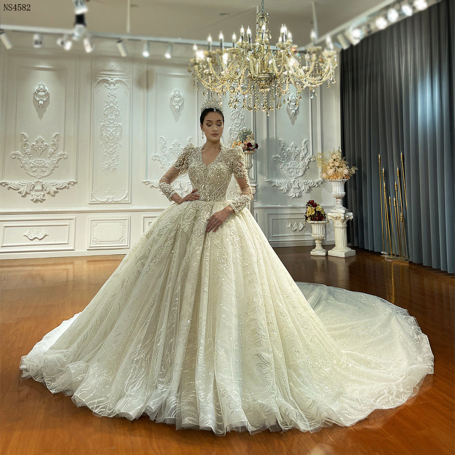 High Quality Lace long sleeves Bridal Wedding Ball Gown Dresses