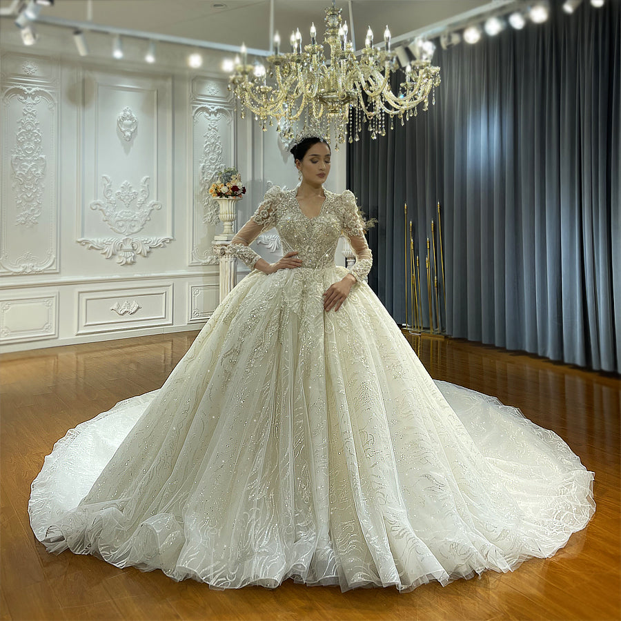 High Quality Lace long sleeves Bridal Wedding Ball Gown Dresses